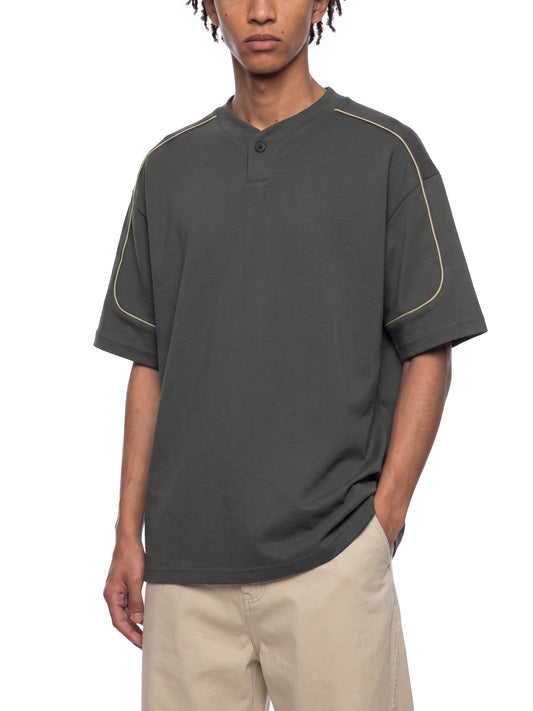 T-shirt Henley Oversize à Liserés