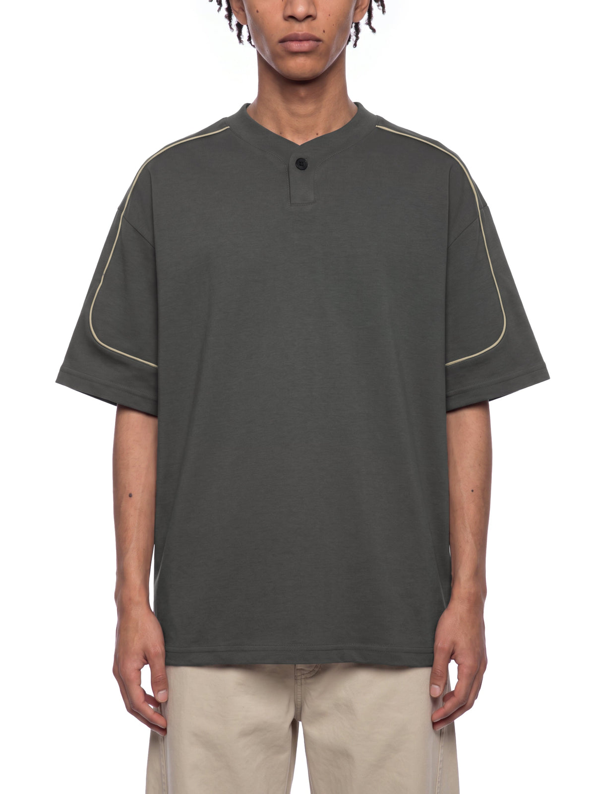 T-shirt Henley Oversize à Liserés