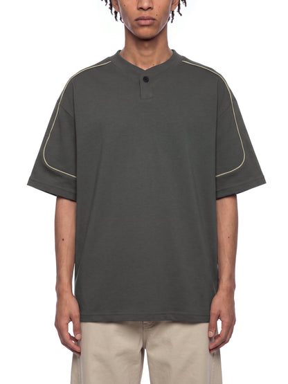 T-shirt Henley Oversize à Liserés
