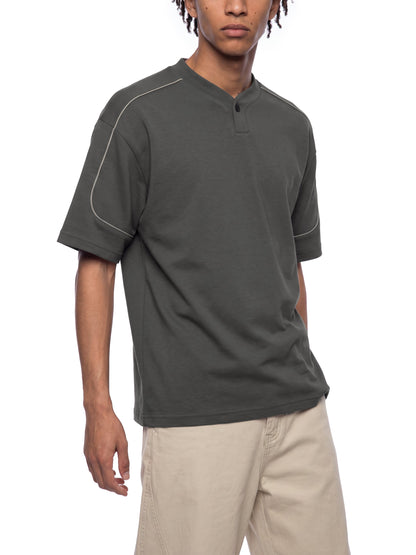 T-shirt Henley Oversize à Liserés